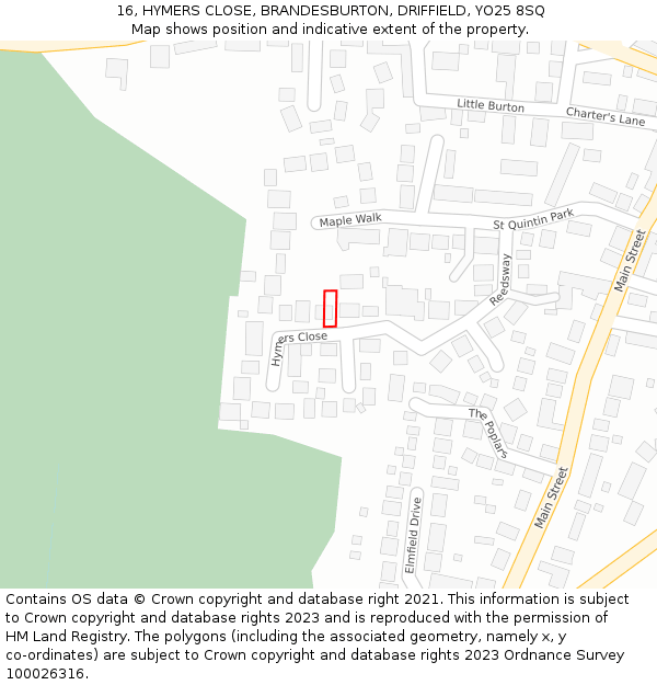 16, HYMERS CLOSE, BRANDESBURTON, DRIFFIELD, YO25 8SQ: Location map and indicative extent of plot