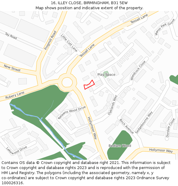 16, ILLEY CLOSE, BIRMINGHAM, B31 5EW: Location map and indicative extent of plot