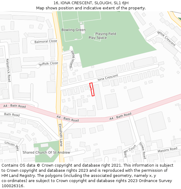 16, IONA CRESCENT, SLOUGH, SL1 6JH: Location map and indicative extent of plot