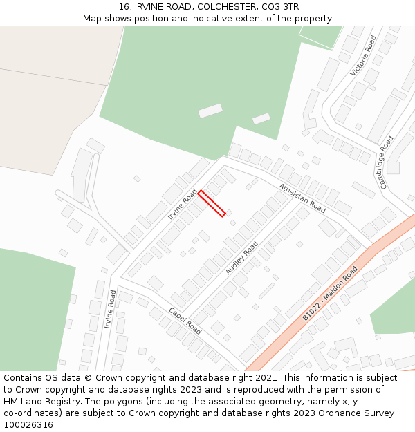 16, IRVINE ROAD, COLCHESTER, CO3 3TR: Location map and indicative extent of plot