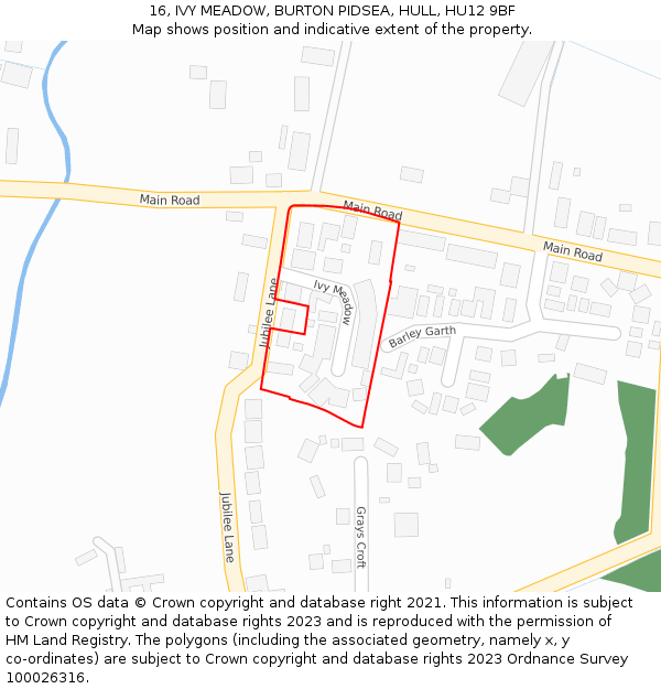 16, IVY MEADOW, BURTON PIDSEA, HULL, HU12 9BF: Location map and indicative extent of plot