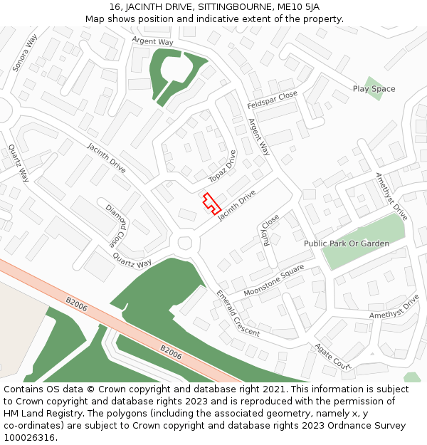 16, JACINTH DRIVE, SITTINGBOURNE, ME10 5JA: Location map and indicative extent of plot