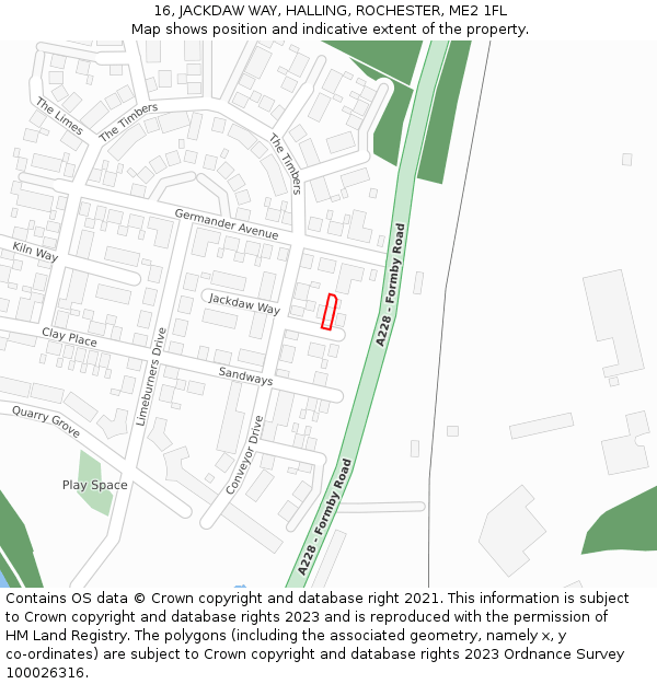 16, JACKDAW WAY, HALLING, ROCHESTER, ME2 1FL: Location map and indicative extent of plot