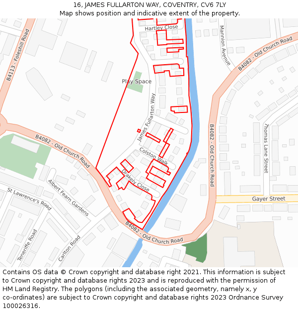 16, JAMES FULLARTON WAY, COVENTRY, CV6 7LY: Location map and indicative extent of plot
