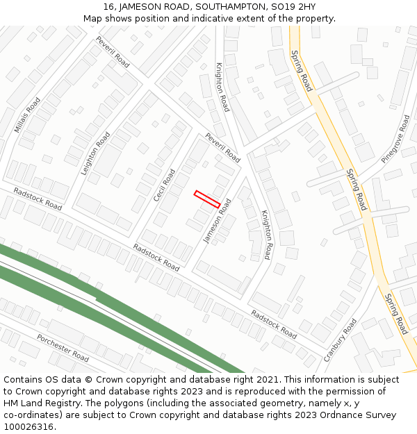 16, JAMESON ROAD, SOUTHAMPTON, SO19 2HY: Location map and indicative extent of plot