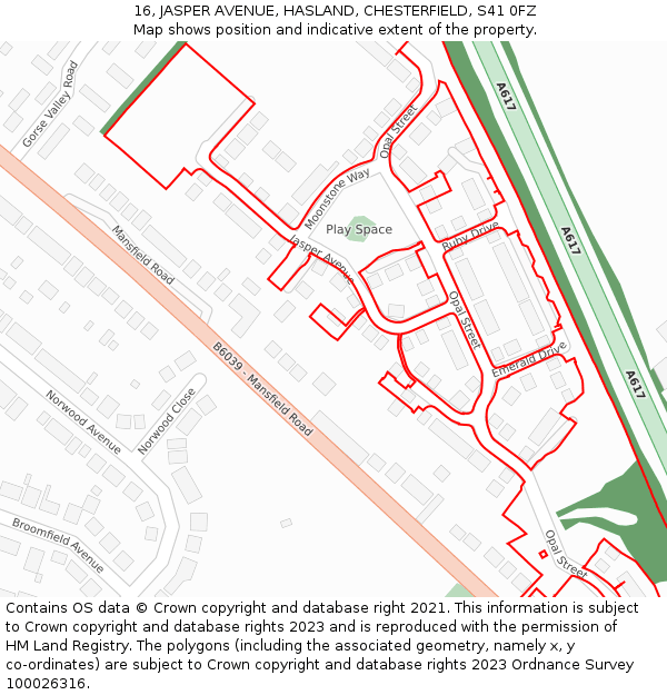 16, JASPER AVENUE, HASLAND, CHESTERFIELD, S41 0FZ: Location map and indicative extent of plot