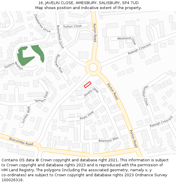 16, JAVELIN CLOSE, AMESBURY, SALISBURY, SP4 7UD: Location map and indicative extent of plot