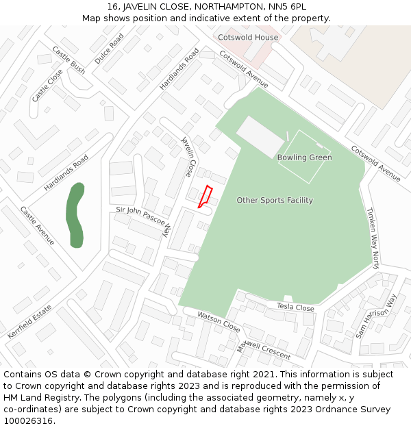 16, JAVELIN CLOSE, NORTHAMPTON, NN5 6PL: Location map and indicative extent of plot