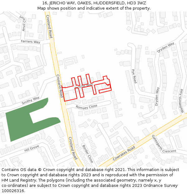 16, JERICHO WAY, OAKES, HUDDERSFIELD, HD3 3WZ: Location map and indicative extent of plot