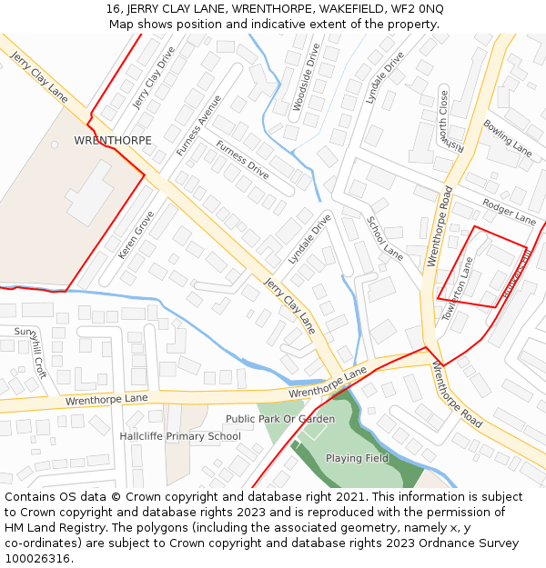 16, JERRY CLAY LANE, WRENTHORPE, WAKEFIELD, WF2 0NQ: Location map and indicative extent of plot