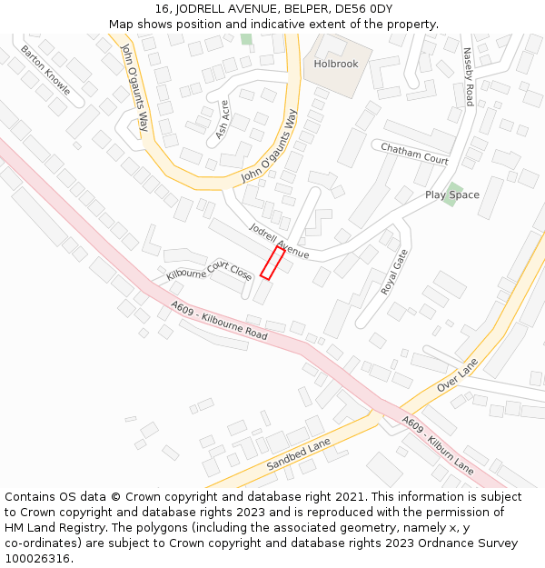 16, JODRELL AVENUE, BELPER, DE56 0DY: Location map and indicative extent of plot