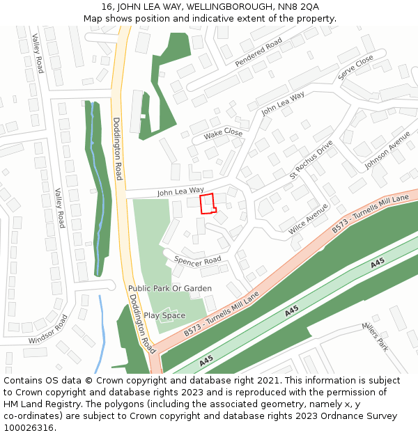 16, JOHN LEA WAY, WELLINGBOROUGH, NN8 2QA: Location map and indicative extent of plot