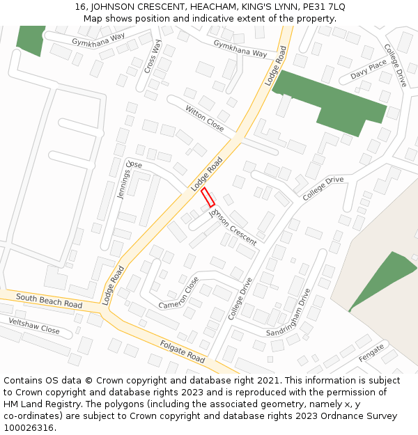 16, JOHNSON CRESCENT, HEACHAM, KING'S LYNN, PE31 7LQ: Location map and indicative extent of plot