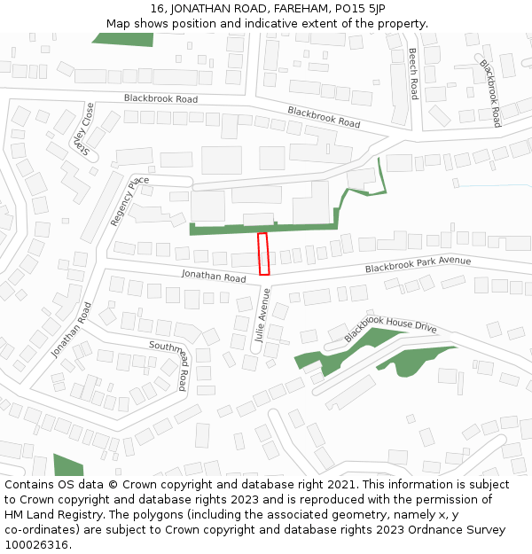 16, JONATHAN ROAD, FAREHAM, PO15 5JP: Location map and indicative extent of plot