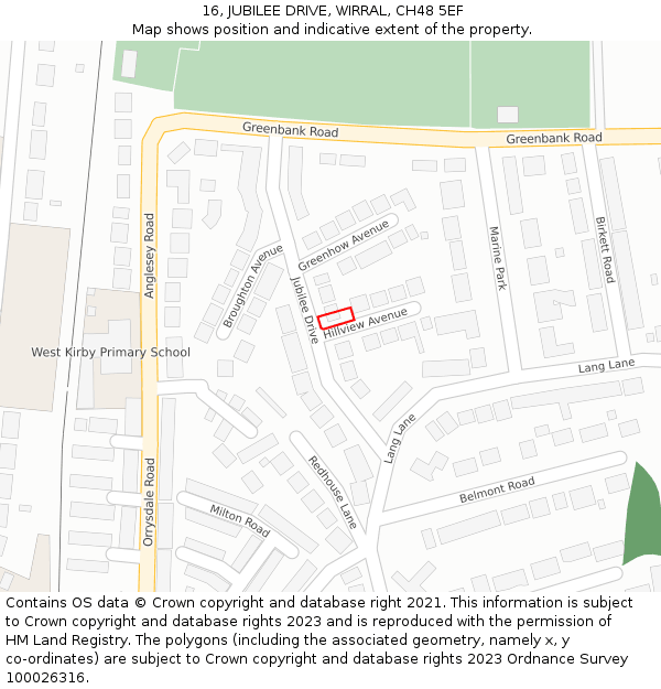 16, JUBILEE DRIVE, WIRRAL, CH48 5EF: Location map and indicative extent of plot