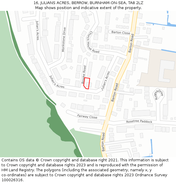 16, JULIANS ACRES, BERROW, BURNHAM-ON-SEA, TA8 2LZ: Location map and indicative extent of plot