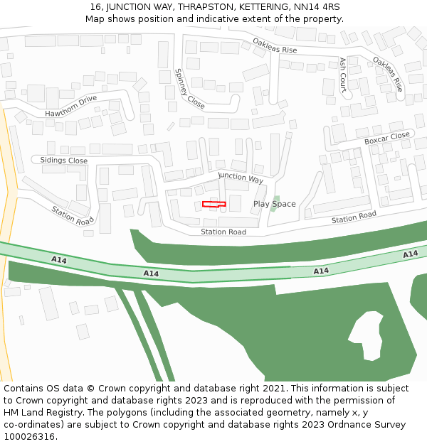 16, JUNCTION WAY, THRAPSTON, KETTERING, NN14 4RS: Location map and indicative extent of plot