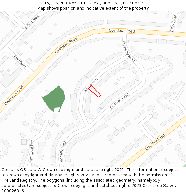 16, JUNIPER WAY, TILEHURST, READING, RG31 6NB: Location map and indicative extent of plot