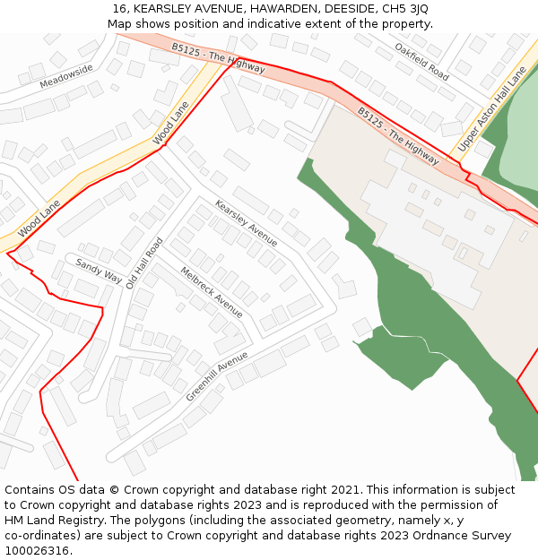 16, KEARSLEY AVENUE, HAWARDEN, DEESIDE, CH5 3JQ: Location map and indicative extent of plot