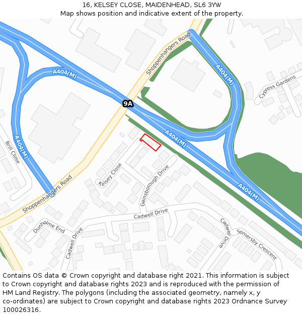 16, KELSEY CLOSE, MAIDENHEAD, SL6 3YW: Location map and indicative extent of plot