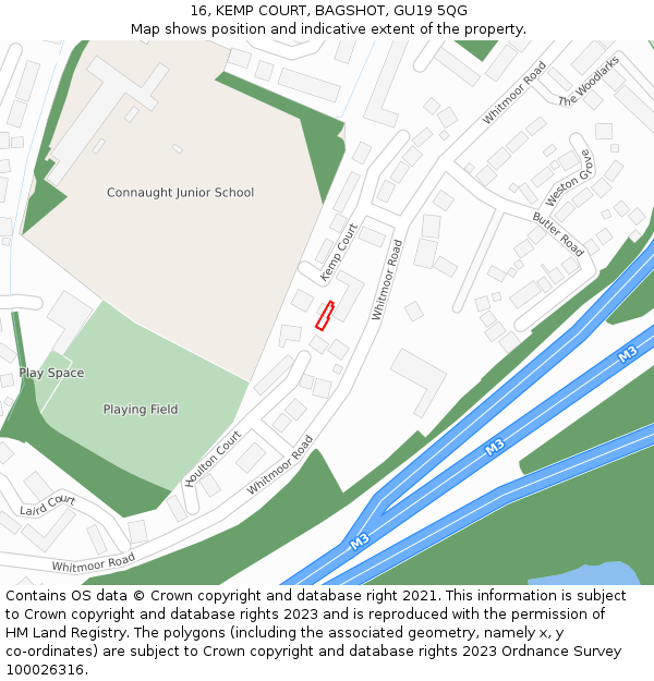 16, KEMP COURT, BAGSHOT, GU19 5QG: Location map and indicative extent of plot