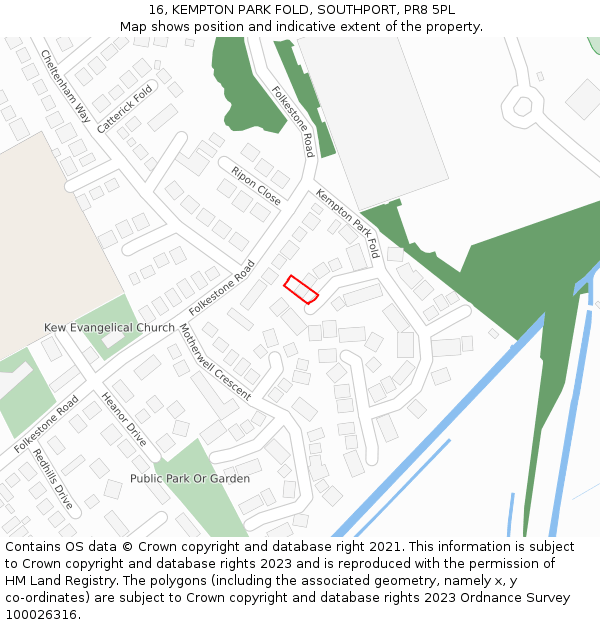16, KEMPTON PARK FOLD, SOUTHPORT, PR8 5PL: Location map and indicative extent of plot