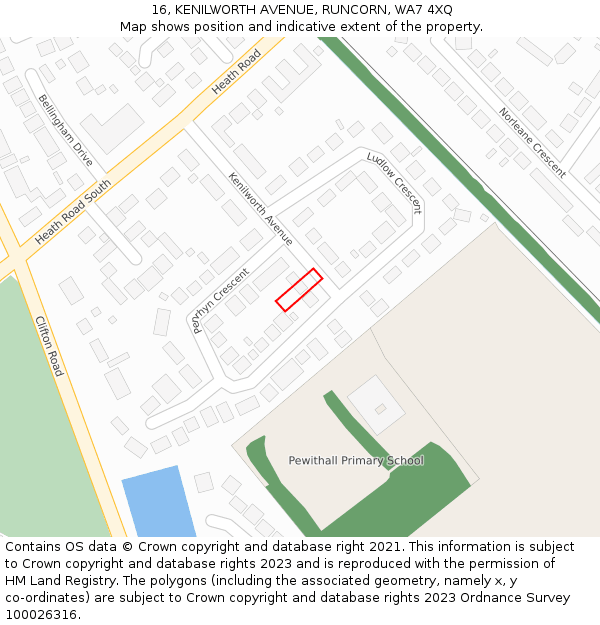 16, KENILWORTH AVENUE, RUNCORN, WA7 4XQ: Location map and indicative extent of plot