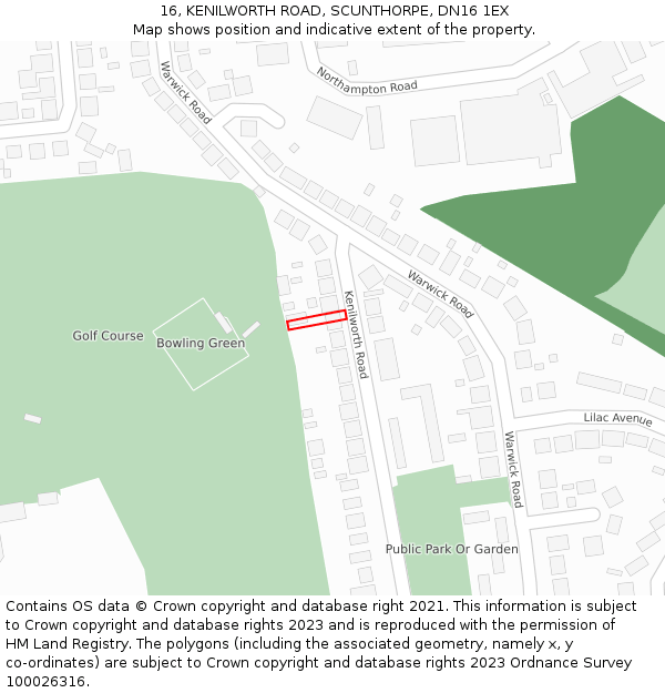 16, KENILWORTH ROAD, SCUNTHORPE, DN16 1EX: Location map and indicative extent of plot