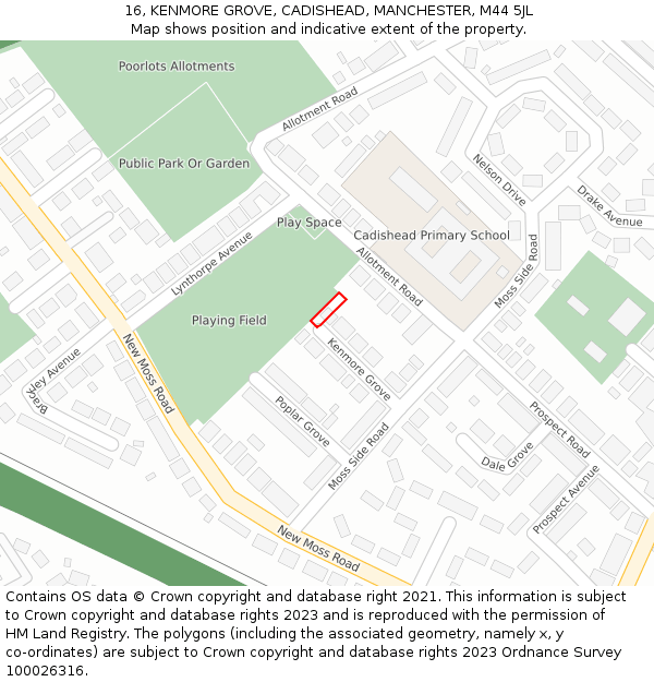 16, KENMORE GROVE, CADISHEAD, MANCHESTER, M44 5JL: Location map and indicative extent of plot