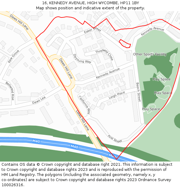 16, KENNEDY AVENUE, HIGH WYCOMBE, HP11 1BY: Location map and indicative extent of plot