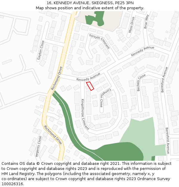 16, KENNEDY AVENUE, SKEGNESS, PE25 3PN: Location map and indicative extent of plot