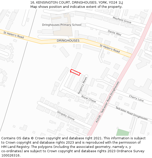 16, KENSINGTON COURT, DRINGHOUSES, YORK, YO24 1LJ: Location map and indicative extent of plot