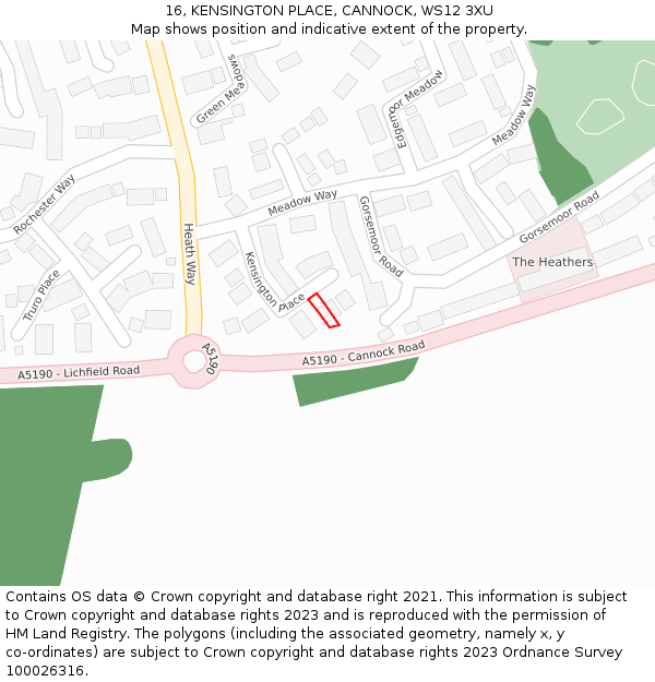 16, KENSINGTON PLACE, CANNOCK, WS12 3XU: Location map and indicative extent of plot