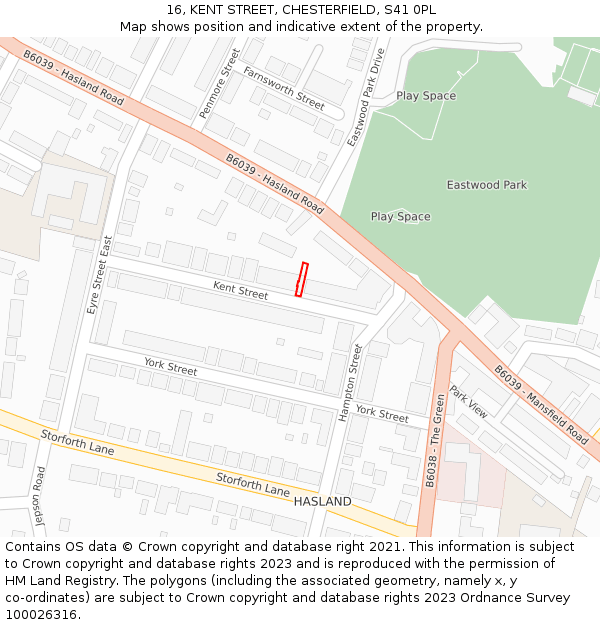 16, KENT STREET, CHESTERFIELD, S41 0PL: Location map and indicative extent of plot