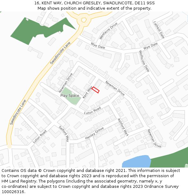16, KENT WAY, CHURCH GRESLEY, SWADLINCOTE, DE11 9SS: Location map and indicative extent of plot