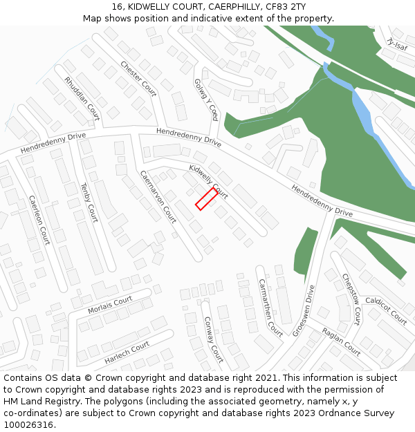 16, KIDWELLY COURT, CAERPHILLY, CF83 2TY: Location map and indicative extent of plot