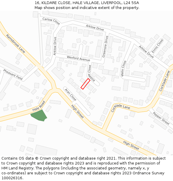 16, KILDARE CLOSE, HALE VILLAGE, LIVERPOOL, L24 5SA: Location map and indicative extent of plot