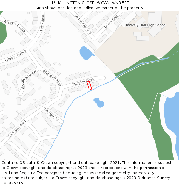 16, KILLINGTON CLOSE, WIGAN, WN3 5PT: Location map and indicative extent of plot