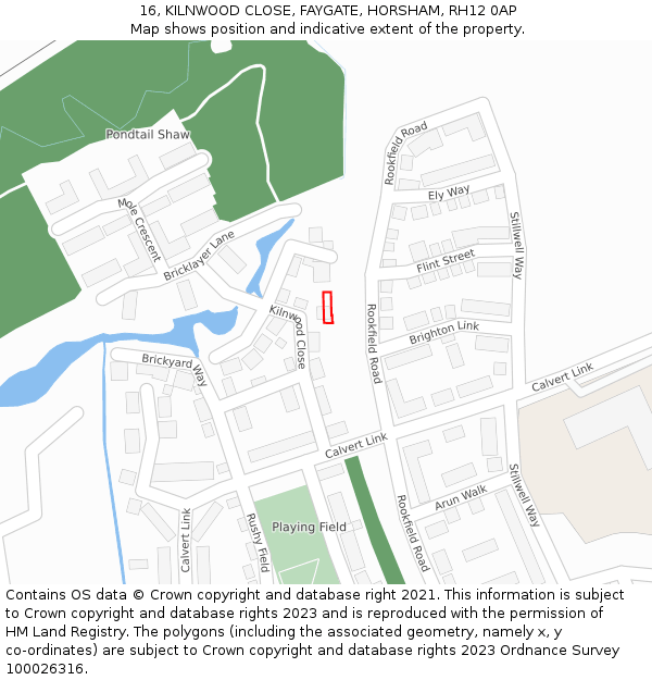 16, KILNWOOD CLOSE, FAYGATE, HORSHAM, RH12 0AP: Location map and indicative extent of plot