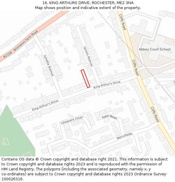 16, KING ARTHURS DRIVE, ROCHESTER, ME2 3NA: Location map and indicative extent of plot
