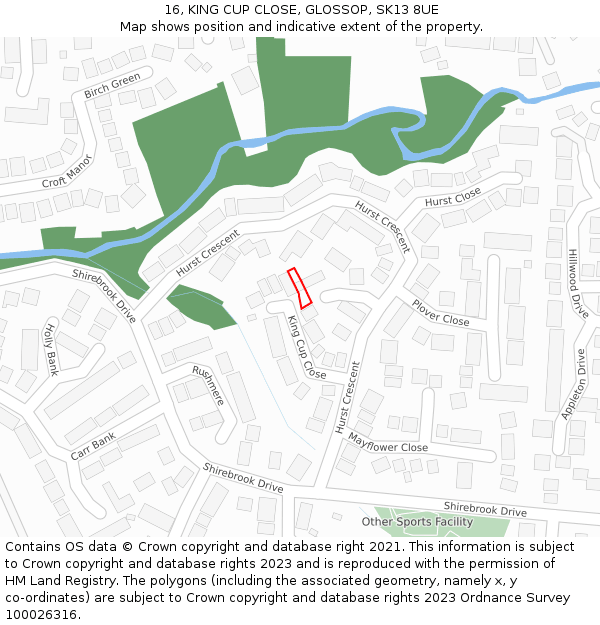 16, KING CUP CLOSE, GLOSSOP, SK13 8UE: Location map and indicative extent of plot