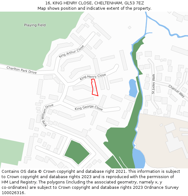 16, KING HENRY CLOSE, CHELTENHAM, GL53 7EZ: Location map and indicative extent of plot
