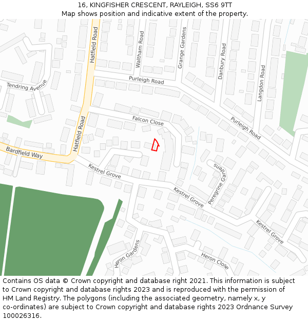 16, KINGFISHER CRESCENT, RAYLEIGH, SS6 9TT: Location map and indicative extent of plot