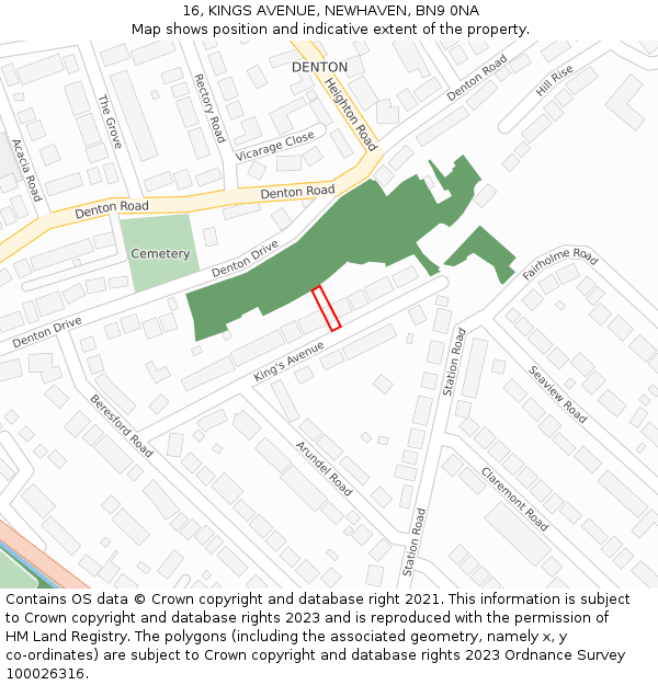 16, KINGS AVENUE, NEWHAVEN, BN9 0NA: Location map and indicative extent of plot