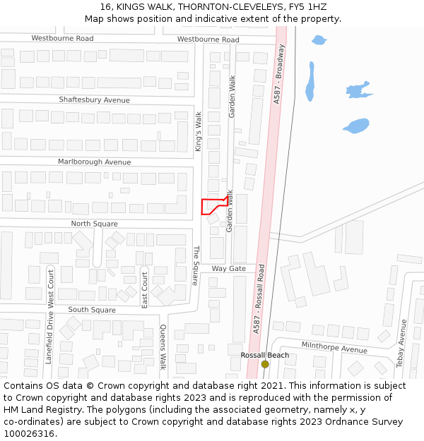 16, KINGS WALK, THORNTON-CLEVELEYS, FY5 1HZ: Location map and indicative extent of plot