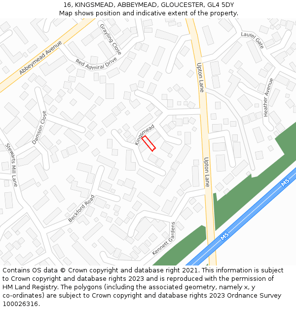 16, KINGSMEAD, ABBEYMEAD, GLOUCESTER, GL4 5DY: Location map and indicative extent of plot