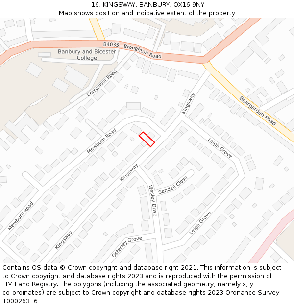 16, KINGSWAY, BANBURY, OX16 9NY: Location map and indicative extent of plot