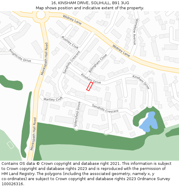 16, KINSHAM DRIVE, SOLIHULL, B91 3UG: Location map and indicative extent of plot