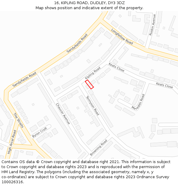 16, KIPLING ROAD, DUDLEY, DY3 3DZ: Location map and indicative extent of plot