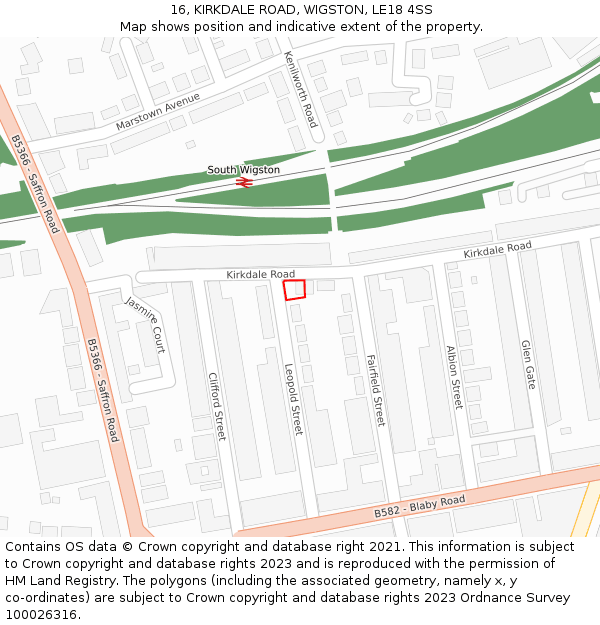 16, KIRKDALE ROAD, WIGSTON, LE18 4SS: Location map and indicative extent of plot